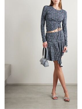 Floral Asymmetrical Navy Blue Wrap Skirt